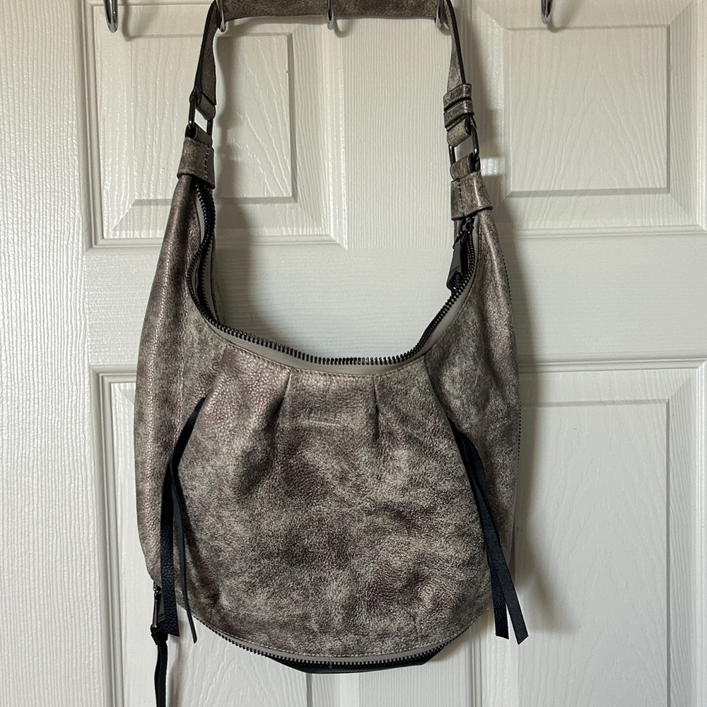 Aimee Kestenberg Metallic Grey / Taupe Zip Up Hobo Bag
